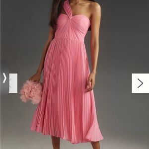 Stunning Monique Lhuillier Pink Strapless Asymmetrical Chiffon Gown 12 NWT